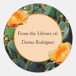 Orange Prickly Pear Cactus Design Bookplate Classic Round Sticker