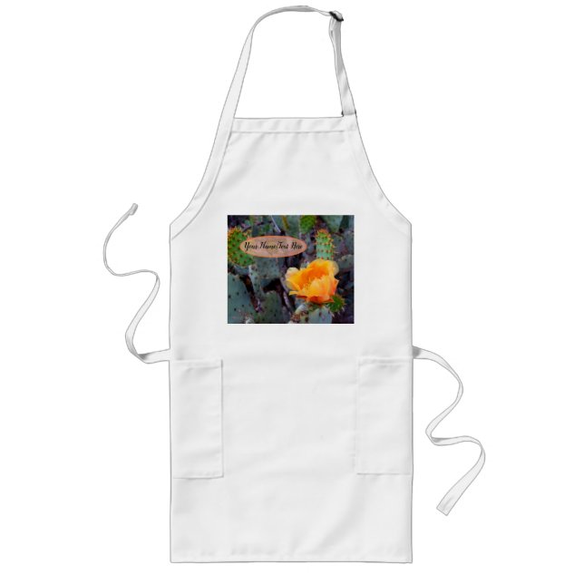 Orange Prickly Pear Opuntia Cactus Flower Photo Long Apron (Front)