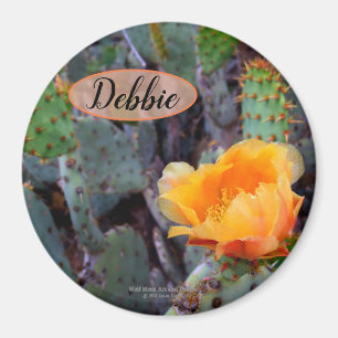 Orange prickly pear opuntia cactus flower photo magnet
