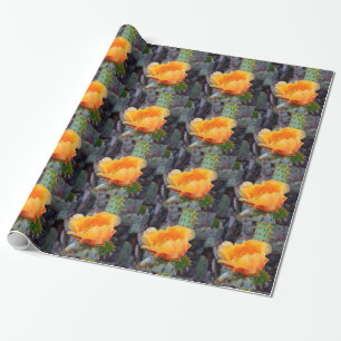 Orange prickly pear opuntia cactus flower photo wrapping paper