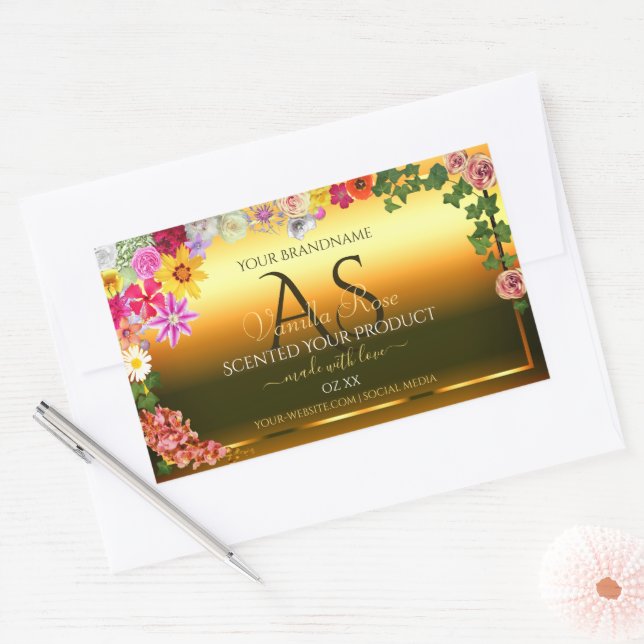 Orange Product Label Colourful Flowers and Initial (Envelope)
