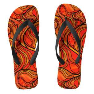 Orange Psychedelic Stained Glass Abstract Flip Flops