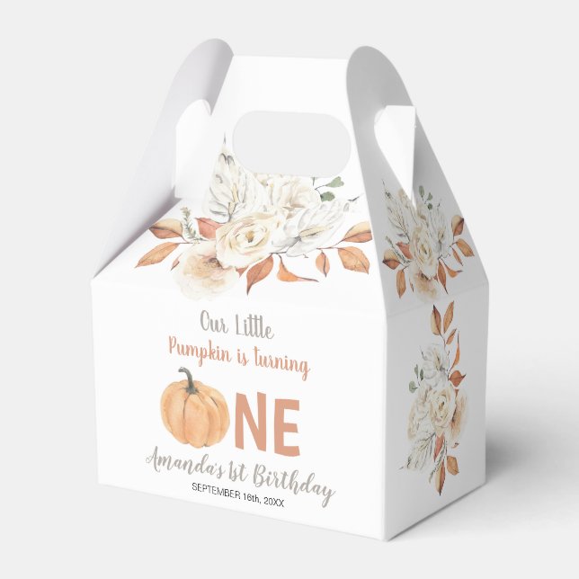 Orange Pumpkin 1st Birthday Rustic Floral Favor Box (Front Side)