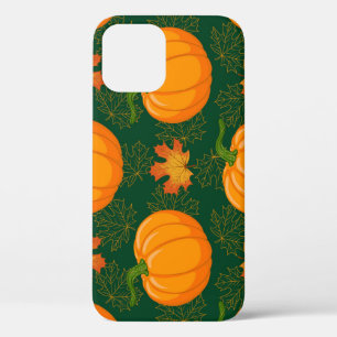 Orange Pumpkin Autumn Leaves Pattern iPhone 12 Case