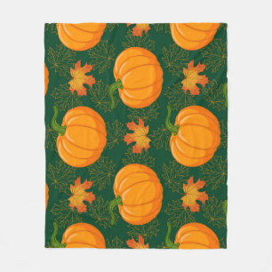 Orange Pumpkin Autumn Leaves Pattern Fleece Blanket