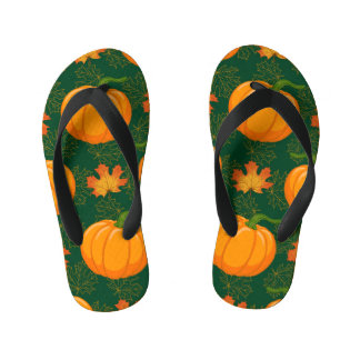 Orange Pumpkin Autumn Leaves Pattern Kid's Flip Flops