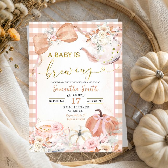 Orange Pumpkin Baby is Brewing Baby Shower Tea Invitation (Creator Uploaded)