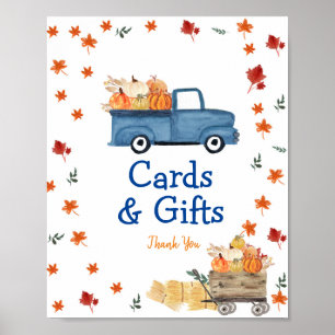 Orange Pumpkin Blue Vintage Truck Watercolor Favou Poster