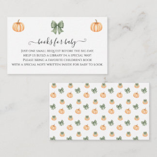 Orange Pumpkin & Bow Baby Shower Books For Baby Enclosure Card