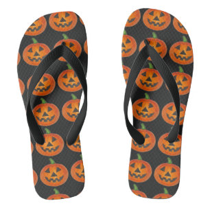 Orange Pumpkin Carving Jack o' Lantern Halloween Flip Flops