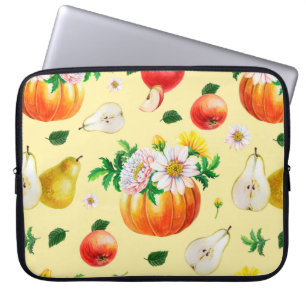 Orange pumpkin, chrysanthemum, pears, red apples o laptop sleeve
