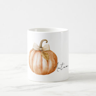 Orange Pumpkin Cream Bow Leaf Coffee Mug