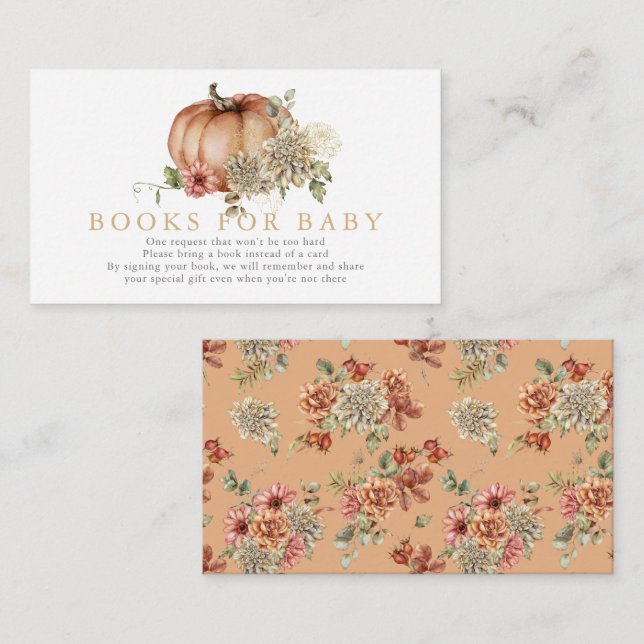 Orange Pumpkin & Dahlia Baby Shower Book Request Enclosure Card (Front/Back)