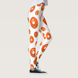 Orange Pumpkin Doughnuts Graphic Leggings Womens