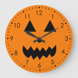 Orange Pumpkin Face Halloween Large Clock