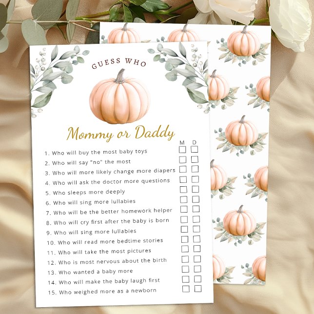 Orange Pumpkin Fall Baby Shower Mommy or Daddy (Mommy or Daddy Baby Shower Activity)