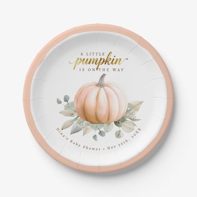 Orange Pumpkin Fall Baby Shower Paper Plates (Front)