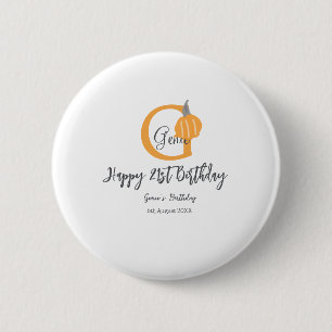 Orange pumpkin fall birthday 21st grey pastel fall 2 inch round button