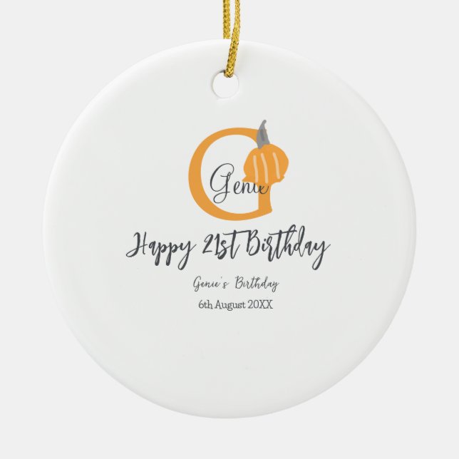 Orange pumpkin fall birthday 21st grey pastel fall ceramic ornament (Front)
