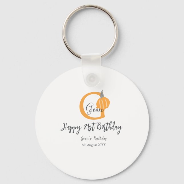 Orange pumpkin fall birthday 21st grey pastel fall keychain (Front)