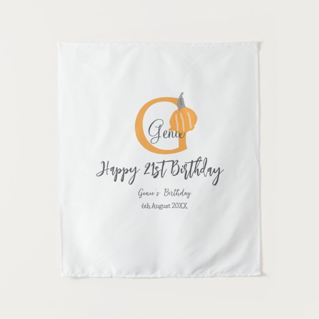 Orange pumpkin fall birthday 21st grey pastel fall tapestry (Front)