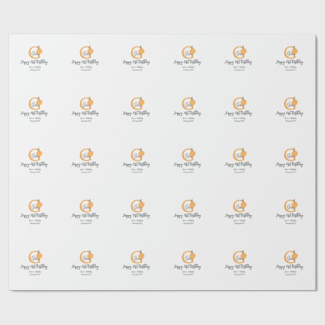 Orange pumpkin fall birthday 21st grey pastel fall wrapping paper (Flat)