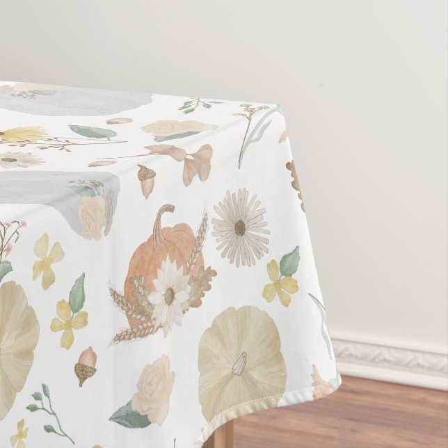 Orange Pumpkin Fall Floral Tablecloth (In Situ)