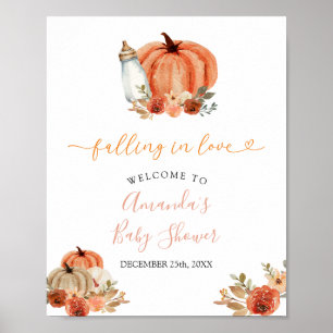 Orange Pumpkin Falling In Love Baby Shower Welcome Poster