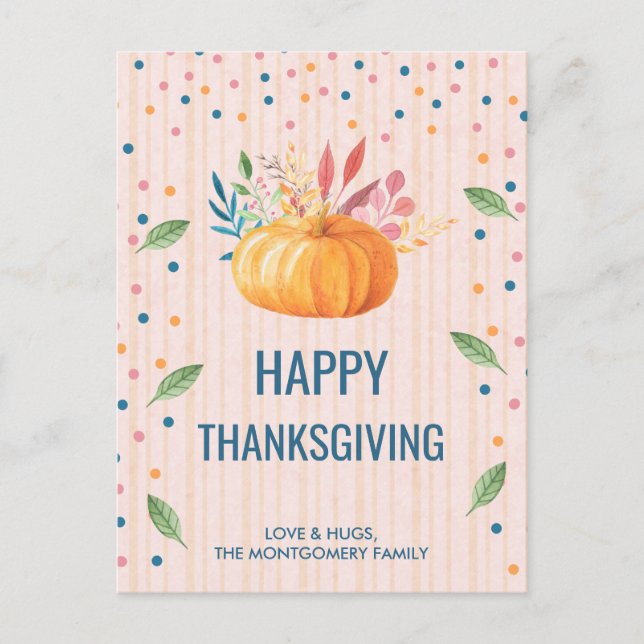 Orange Pumpkin Faux Confetti Happy Thanksgiving Holiday Postcard (Front)