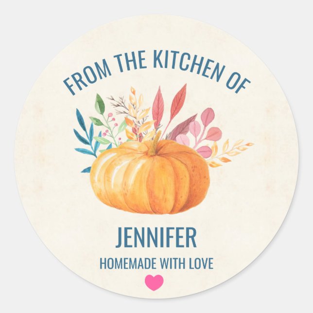 Orange Pumpkin From the Kitchen of Classic Round Sticker (Front)