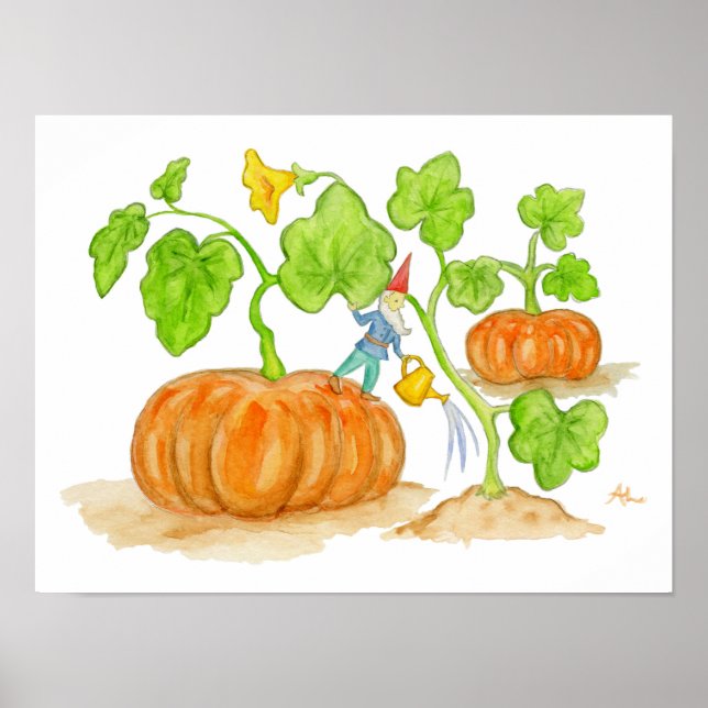 Orange Pumpkin Gnome art print (Front)
