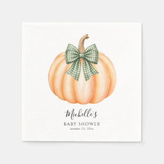 Orange Pumpkin Green Plaid Bow Baby Shower Napkin