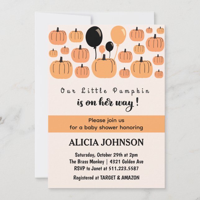 Orange Pumpkin Halloween baby shower  Invitation (Front)