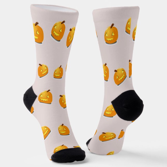 Orange pumpkin head pattern socks (Angled)