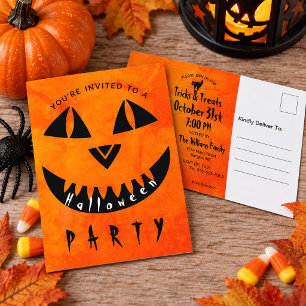 Orange Pumpkin Jack O' Lantern Halloween Party Invitation Postcard
