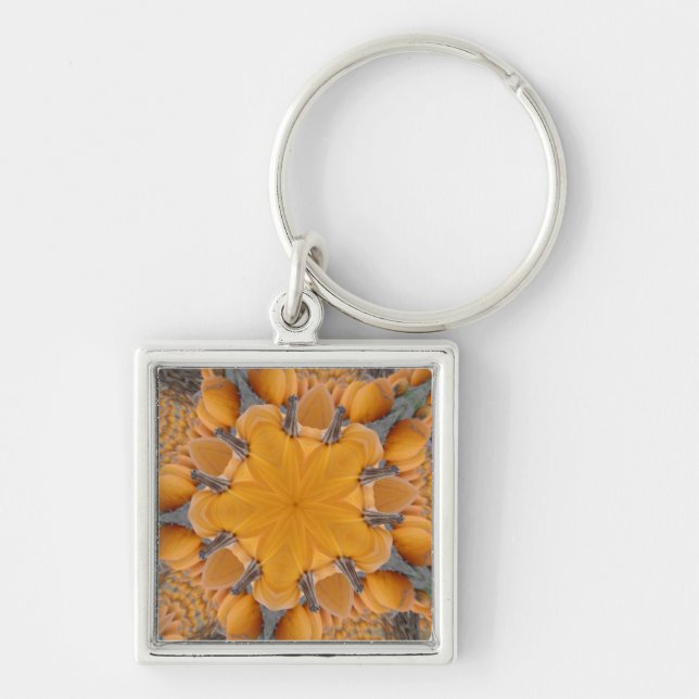 Orange Pumpkin Kaleidoscope Modern Keychain (Front)