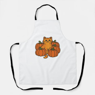 Orange Pumpkin Kitty Cat Magic Oversized T-Shirt Apron