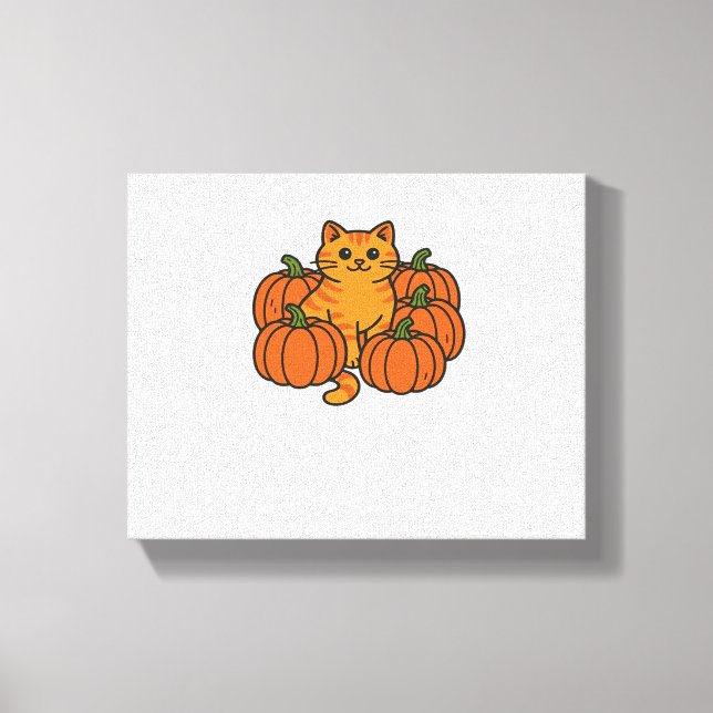 Orange Pumpkin Kitty Cat Magic Oversized T-Shirt Canvas Print (Front)