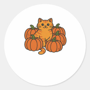 Orange Pumpkin Kitty Cat Magic Oversized T-Shirt Classic Round Sticker