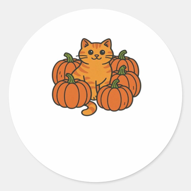 Orange Pumpkin Kitty Cat Magic Oversized T-Shirt Classic Round Sticker (Front)