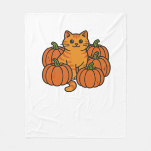 Orange Pumpkin Kitty Cat Magic Oversized T-Shirt Fleece Blanket