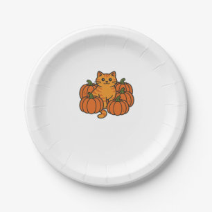 Orange Pumpkin Kitty Cat Magic Oversized T-Shirt Paper Plate