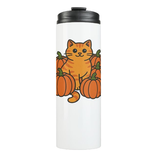 Orange Pumpkin Kitty Cat Magic Oversized T-Shirt Thermal Tumbler (Front)