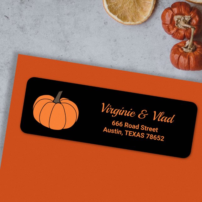 Orange Pumpkin on black return address label (Orange Pumpkin on black return address label)