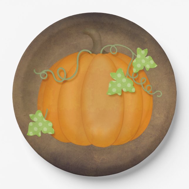 Orange Pumpkin on Brown Paper Plate (Front)