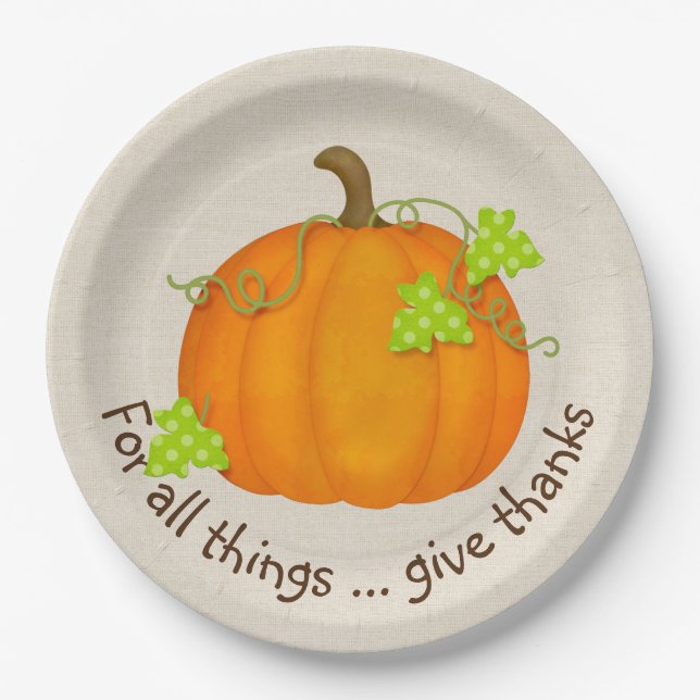 Orange Pumpkin on Burlap Paper Plate (Front)