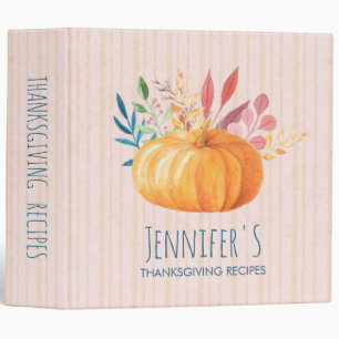 Orange Pumpkin on Pink and Gold Stripes Recipe Binder