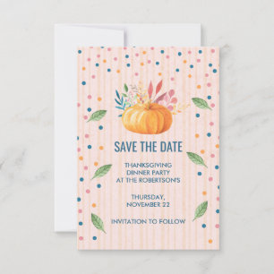Orange Pumpkin on Pink and Gold Stripes STD Save The Date