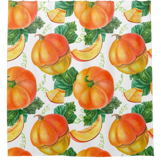 Orange pumpkin on white background. Seamless patte (Front)