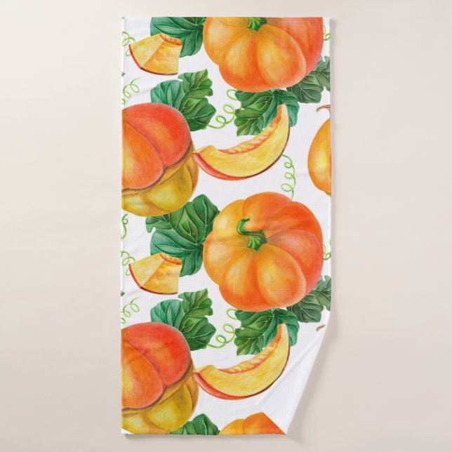 Orange pumpkin on white background. Seamless patte Bath Towel (Bath Towel)